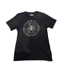 KY For KY Drinking Bourbon Banjo Graphic Tee Black Gray Cotton Blend Unisex Larg